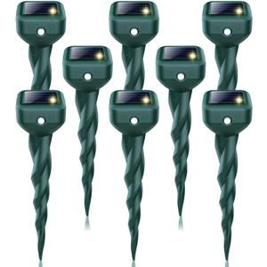 Mole Repellent Solar Powered, 8 Pack Snake & Skunk Repellent for Yard, IP 65 Waterproof Ultrasonic Deterrent Stakes, Get Rid for Rabbit, Gopher, Vole, Chipmunk, Deer, Groundhog for Lawns Garden
