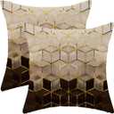 Boho Brown Black Pillow Covers 18 x 18 Inch Set of 2 Abstract Brown Golden Geometric Throw Pillows Outdoor Decorative Modern Art Cubic Pillowcase Linen Cushion Cases for Bed Sofa Couch