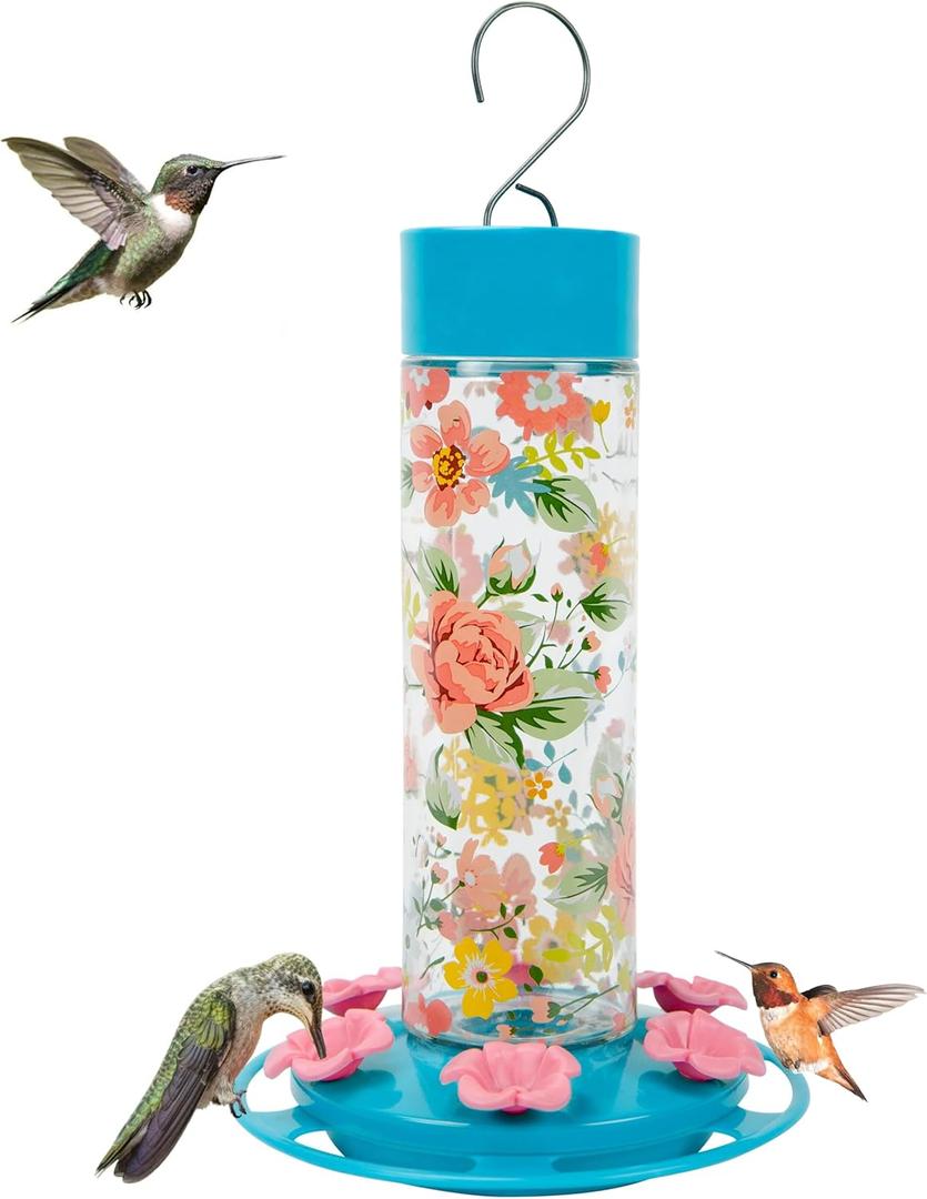 Nature's Way Bird Products DGHF2 Charming Peony Decorative Glass Hummingbird Feeder (Blue)