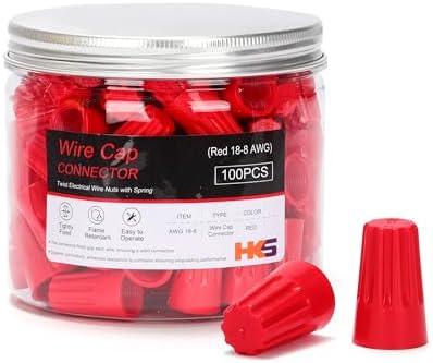 HKS 100 PCS Red Wire Caps - AWG 18-8,Twist-On Screw Nuts Insulated Insertion Electrical Wire Connectors with Spring - Portable & Quick to Connect