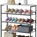 Garden 4 you Shoe Rack for Entryway 5 Tiers 11.8" D x 29" W x 36.5" H, Metal Shoe Rocks with White Wooden Tabletop, Angled Shoes Rack with Adjustable Mesh Shelves for Entryway Hallway Closet