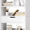 IOTXY Wooden Open Shelf Bookcase - 61" Height Free Standing Display Storage Cabinet Organizer with 8 Cubes and a Drawer, Floorstanding Bookshelf, Warm White