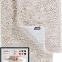 2 Piece Bathroom Rugs Bath Mat Set - Soft Plush Chenille Shower Mats, Durable Bath Rug With Rubber Backing, Ultra Absorbent, Bathtub Mat - 30x20 + 24x17 Inch (04 Ivory)