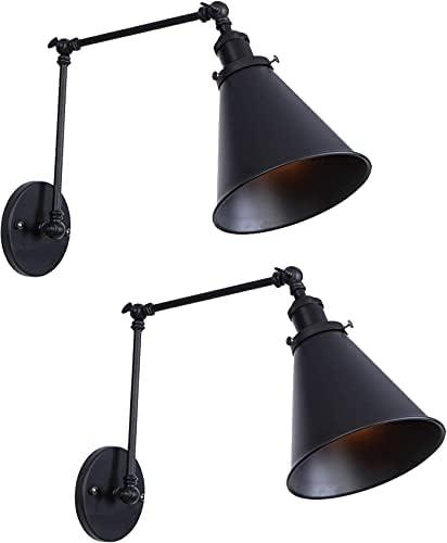 Black Industrial Wall Sconces Wall Mounted Light Swing Arm Angle Adjustable Wall Sconce Farmhouse Style Wall Lamp Harwire Set of Two (Harwire 2 Pack)