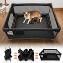 Foldable Whelping Box with Stainless Steel Rail - Stop Mom from Lying on the Pups 47x59x24inch Whelping Box for Dogs and Puppies Puppy Playpen Indoor Dog Cat Birthing Pen with Removable Waterproof Pad