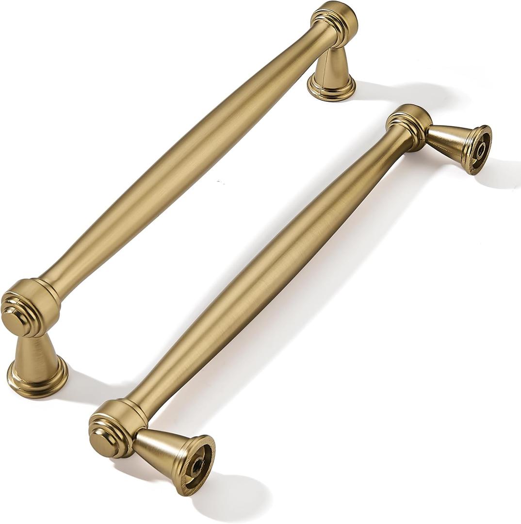 khtumeware 10 Pack 6-1/4 Inch(160mm) Brushed Brass Cabinet Pulls Satin Brass Kitchen Cabinet Handles Kitchen Cabinet Hardware for Cupboard Drawer Handles Dresser Pulls