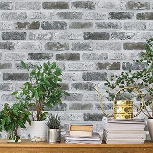 Guvana 17.3"×197" Brick Peel and Stick Wallpaper Grey Brick Contact Paper Self Adhesive Wallpaper 3D Textured Brick Wallpaper Vintage DIY Removable Wall Paper for Bedroom Living Room Decor