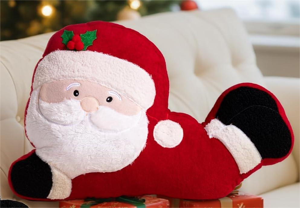 Lanpn Christmas Santa Throw Pillows Christmas Decoration Winter White Throw Pillow Soft Fleece Cute Throw Cushion for Sofa Bedroom Xmas Decor (03 Snowman & Santa)