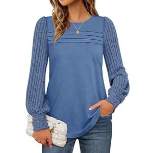 Cakrisyal Womens Long Sleeve Fall Casual Blouses Tunic Tops for Leggings Blue, S