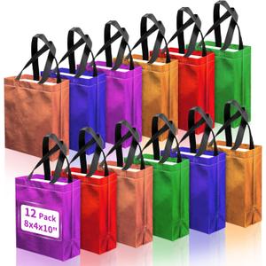 Takytao 12 PCS Reusable Gift Bags with Handles, Glossy Mix Color Gift Bags, 8 x 4 x 10 Inch Non-Woven Solid Color Favor Bags, Giftbags for Birthday, Party, Wedding, Christmas, Shopping, Graduation