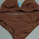 Yonique Thong Bikini Set High Waisted Two Piece Swimsuit High Cut Bikini V Neck Bathing Suit (X-Large, Brown)