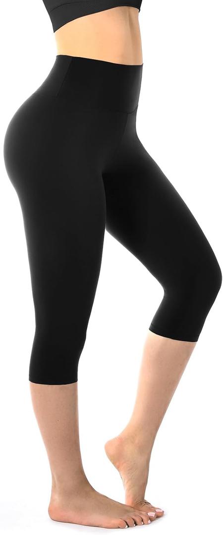 Walifrey Capri Leggings for Women, Buttery Soft High Waisted Leggings for Gym Yoga Workout (Medium, Black)