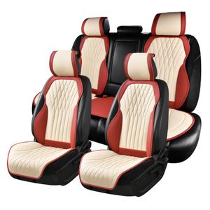 BWTJF Car Seat Covers, Front and Rear Seat Protector for Cars Waterproof Non-Slip, Leather Seat Protector Universal Fit for Suvs,Vans,Trucks (WineRed&Black, Full Set)