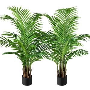 2 Pack Artificial Palm Tree with 12 Trunks Home Decor, 4FT Fake Palm Tree Lifelike Faux Tropical Areca Floor Fake Plants Indoor and Outdoor for Bedroom Home Living Room Balcony Patio Office Decor
