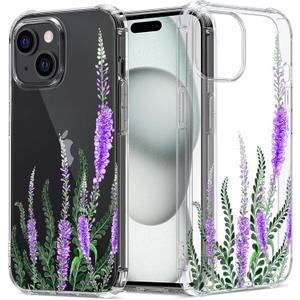 Floral Clear Case for iPhone 15 (6.1 Inch) for Women/Girls,Pretty Flower Design Phone Cover,Slim Soft Transparent Drop Proof TPU Protective Silicone Bumper Shell,FL-21