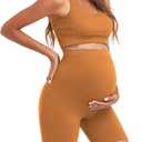Women's Maternity 2 Piece Outfit Set - Bra & Shorts for Pregnancy - Yoga workout Lounge Wear Sets (X-Large, Yellow)