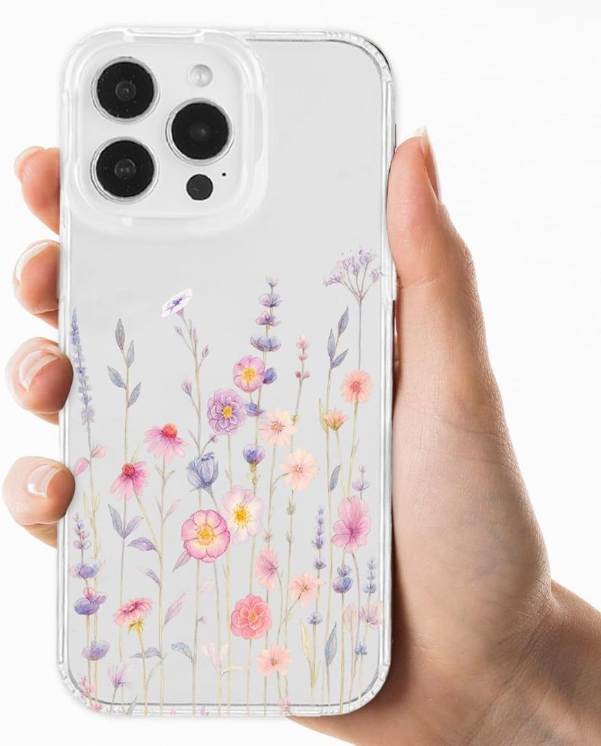Compatible with iPhone 16 Pro Max Clear Case, Trendy Cute Floral Flowers Slim Anti-Yellowing TPU Shockproof Aesthetic Protective Phone Case Cover for Women Girls 6.9"