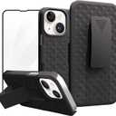 Ailiber Compatible for iPhone 14 Case, iPhone 13 Phone Case Holster with Screen Protector, Swivel Belt Clip, Kickstand Holder, Slim Shockproof Shell Slide Phone Cover for iPhone 14 6.1 inch -Black