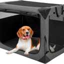 Hiaksedt Dog Crates - 36 Inch Collapsible Soft Dog Crate, 3-Door Foldable Soft Kennel for Large Dogs, Portable Pet Travel Cage with Chew Proof Mesh Window for Indoors & Outdoors Dark Gray