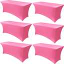 Obstal 6 Pack Stretch Spandex Table Covers for 6 Foot Tables - 6 FT Universal Rectangular Fitted Tablecloth Protector for Wedding, Banquet, Party, 72 Length x 30 Width x 30 Height Inches, Dark Pink