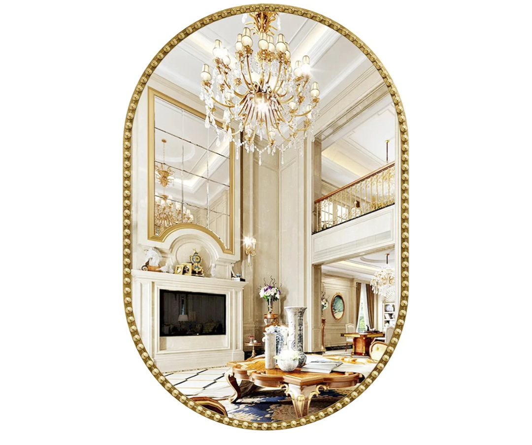 Oval Mirror for Wall, 20x30 Inch Gold Oval Bathroom Mirror, Antigue Gold Vanity Mirrors, Metal Floral Frame Mirror for Bedroom Living Room Hallway, Hangs Horizontally or Vertically