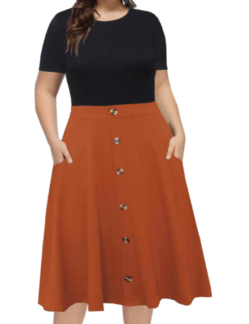 Berydress 
Women's Colorblock Knee-Length A-Line Plus Size Dress with Pockets
Woman's Dress M Black/Brown