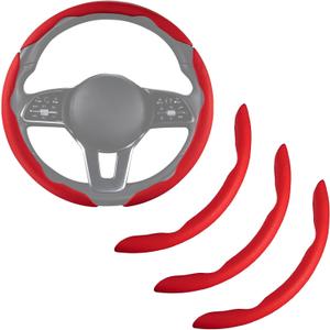 Nappa Leather Car Steering Wheel Cover for Men Women, Ultra-Thin Non-Slip Breathable Microfibre, Universal for 14.5"-15" Steering Wheel - Red