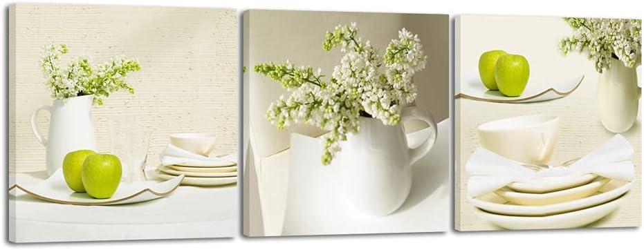 Wieco Art 3 Piece Floral Giclee Canvas Prints Wall Art Elegant Life Pictures Paintings for Living Room Kitchen Bathroom Home Decor Large Modern Gallery Wrapped Contemporary Pretty Flowers Artwork L, 20 x 20 inches