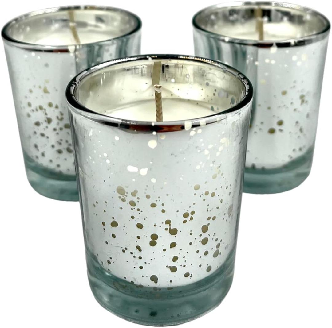 Mister Candle - Citronella Scented Silver Mercury Filled Glass Votive Candles Jar with Soy Wax, Perfect Home Decoration, Wedding Favors Hand Poured in USA (Set of 12) (Citronella)