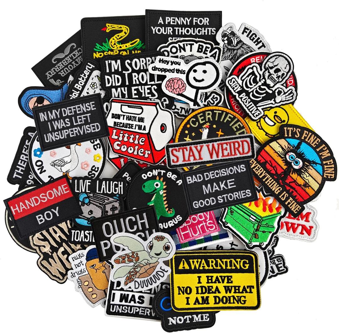 20 Pieces Random Funny Patches, Hook and Loop Humorous Funny Embroidered Meme Morale Patch, DIY Applique Accessories for Backpacks, Dog Harnesses, Army Vests, Hats, Helmets
