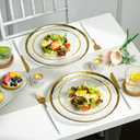 NUPTIO Charger Dinner Plates Set: Glass Gold Rim Chargers Under Plate 2PCS Clear Tray Round Salad Dish for Dining Wedding Party Christmas Reception Banquet Event Dessert Table Decoration 7.8 10 Inch