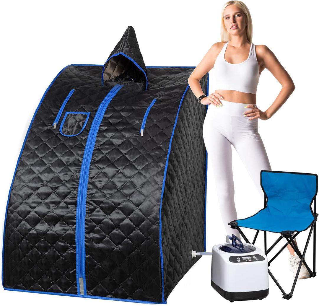 Portable Steam Sauna, Half Size Portable Sauna for Home, Sauna Tent Sauna Box with 3.0L Steamer, Remote Control, Folding Chair, 9 Levels
