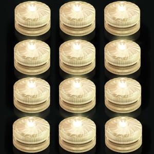 2 x Submersible LED Lights, Warm White Waterproof Flameless Candle Tealights, Battery Operated Underwater Pool Lights for Vases Table Centerpieces Weddings Party Halloween Christmas Decor, 12 Pack