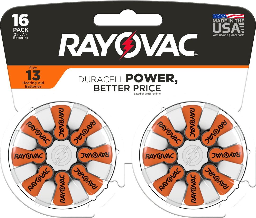 Rayovac Hearing Aid Batteries Size 13 for Advanced Hearing Aid Devices (16 Count) (Orange Tab)