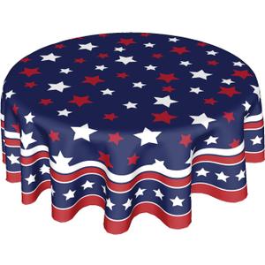 4th of July Tablecloth Round 60 Inch Patriotic Independence Day American Flag Table Cloth Washable Navy Blue Memorial Day Table Cover for Kitchen Dinner Room Holiday Picnic Party Indoor Outdoor Decor