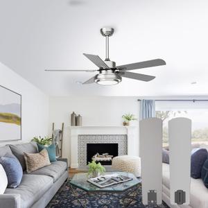 Ceiling Fans with Lights, 52inch Low Profile Ceiling Fan with Light, 6 Speeds Reversible DC Motor Black Ceiling fan with Light and Remote Control, Ceiling Fan for Bedroom Living Room, Indoor/Outdoor