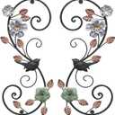 Birminwind Metal Flower Wall Art for Living Room: 2pcs 3D Floral Wall Dcor with Leaves Bird for Bedroom Kitchen - 15.16" Vintage Black and Gold Iron Decoration Outdoor