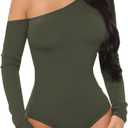 BelleLovin AESLOVIN Women's sexy One Shoulder Long Sleeve Tops T Shirt Bodysuit Jumpsuit (Olive Green, X-Large)