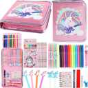 Fruit Scented Markers Set 44 Pcs Filled Stationery with Unicorn Pencil Case,Art Supplies for Kids Ages 4-6-8, Perfect Unicorn Gifts for Girls,Assortment Marker Pencil Gel Pen Coloring