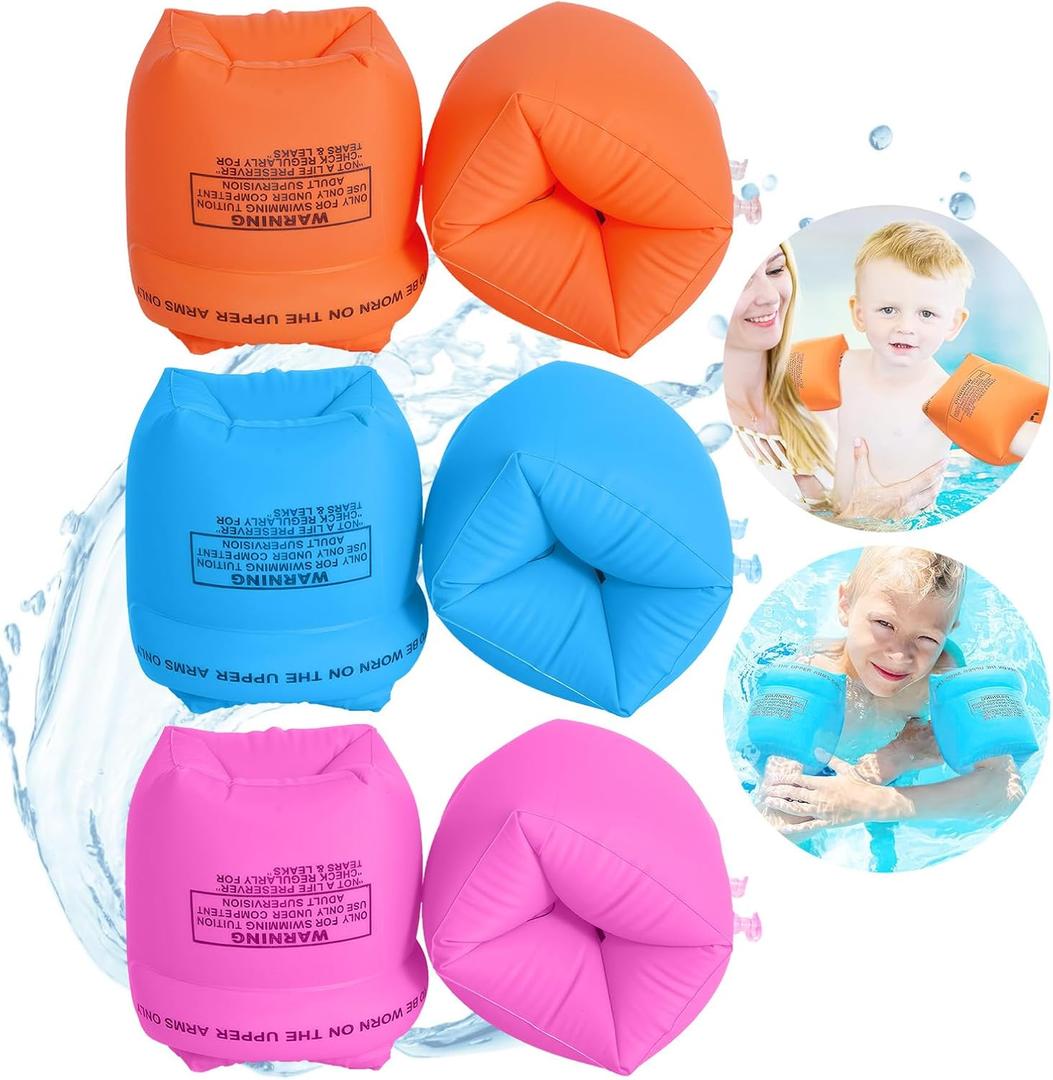 Arm Floaties for Kids 6-12 Yrs - Toddler Floaties Pool Swim Floats Inflatable Swim Arm Bands Floater Sleeves, PVC Thickened (6 Pack)