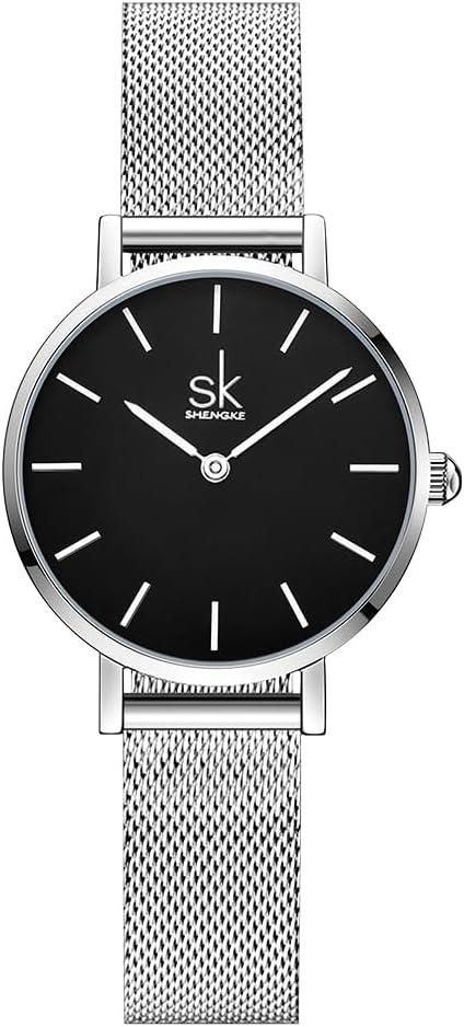 SHENGKE SK Ultra Thin Minialist Women Watches Simple Two Hands Ladies Dress Watch Leather Strap
