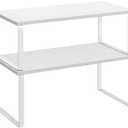SONGMICS Cabinet Organizer Shelf, Set of 2 Kitchen Counter Shelves, Kitchen Storage, Spice Rack, Stackable, Expandable, Metal and Engineered Wood, Cloud White and Snow White UKCS025W01