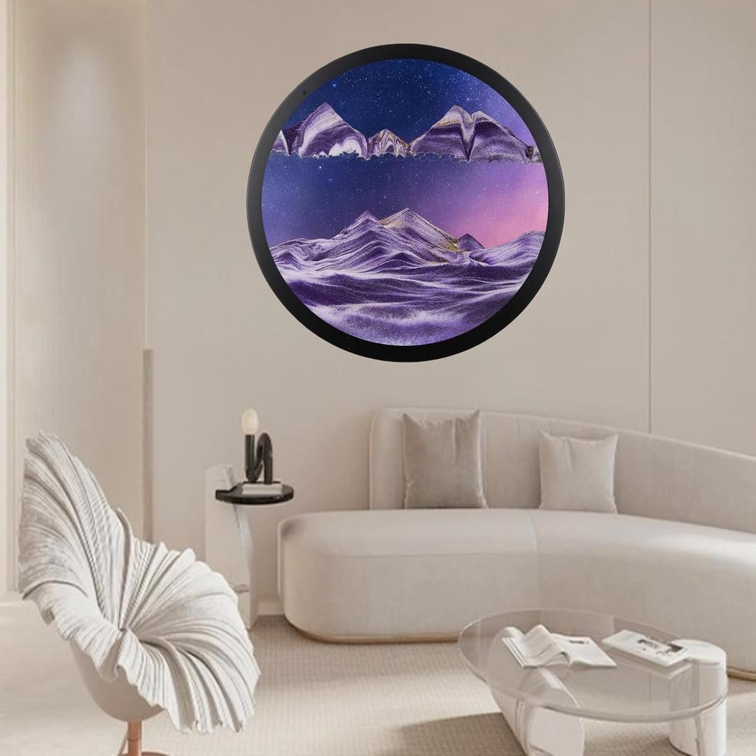 BGFJYUK 24" Moving Sand Art Dcor, Wall Mounted Sand Art Liquid Motion 3D Dynamic Sculpture,360Rotate Wall Art Deep Sea Sandscape,Glass Crafts Solid Wood Frame,Relaxing Quicksand Dcor (Purple) (24inch, Puple)