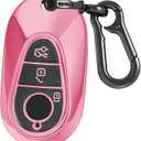 Kirsnda for Mercedes Benz Key Fob Cover with keychian,TPU Protection Key Case Compatible with E Class S Class G Class smart Remote Key (Rose Pink,3 Button)