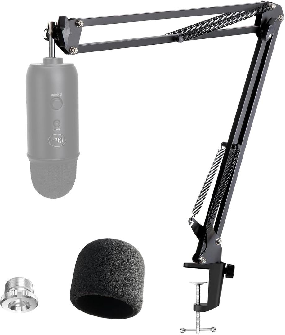 Blue Yeti Microphone Stand with Foam Cover - Suspension Boom Scissor Arm Stand and Mic Windscreen Pop Filter Compatible with Blue Yeti Microphone by YOUSHARES