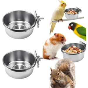 2 Pcs Bird Food Bowl with Clamp, Durable Brid Bowls for Cage, Water Bowl for Bird Parrot Cockatiel Conure Budgies Parakeet Small Animal