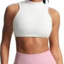 Aoxjox Women's Kim Cutout High Neck Tank Workout Sports Bras Fitness Training Gym Bra Yoga Crop (Large, White)