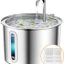 oneisall Stainless Steel Cat Water Fountain, 2L Water Fountains for Cats Indoor with Quiet Pump and 3 Replacement Filters, Pet Water Fountain Faucet Spout Design Cat Fountain Drinking Inside, PWF 001