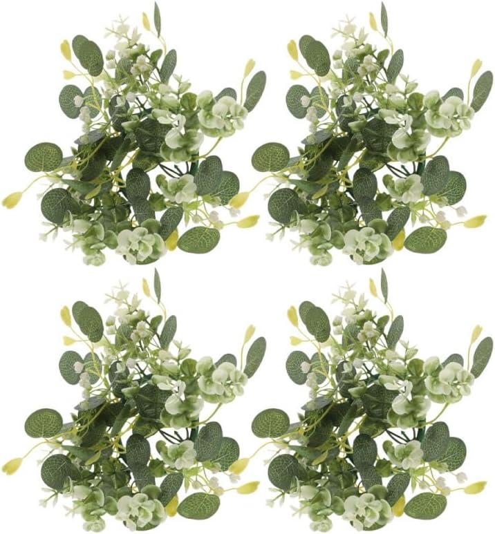 Cabilock 4Pcs Artificial Eucalyptus Candle Rings Wreaths for Pillar Candles Boho Wedding Table Centerpieces Spring Home Party Decor