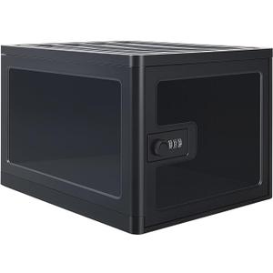 GIIYAA Clear Lockable Storage Box for Food，Tech and Home Safety, Medicine Lock Box for Safe Medication,Lockable Storage Bin，Refrigerator Storage Bins, Tablet Phone Jail Lock Box (Black)